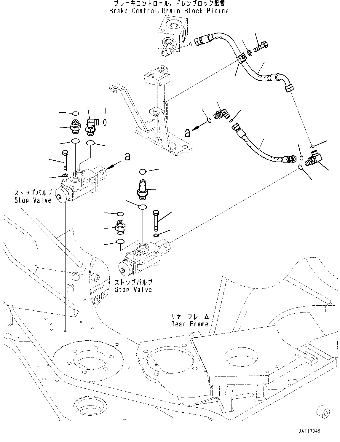 Komatsu parts book diagram for WA475-11E0 S/N H30051-UP: STEERING HYDRAULIC PIPING, WITHOUT AFJS, STOP VALVE PIPING