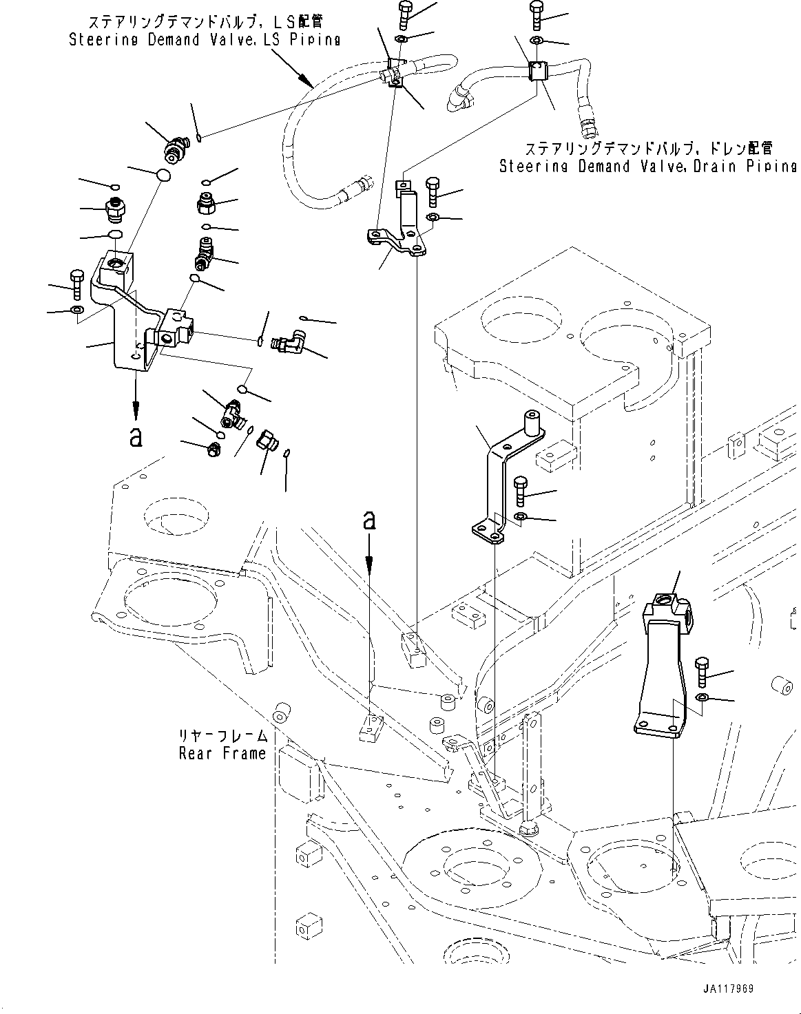 Komatsu parts book diagram for WA475-11E0 S/N H30051-UP: STEERING HYDRAULIC PIPING, WITH AFJS, PIPING MOUNTING BRACKET (2/2)