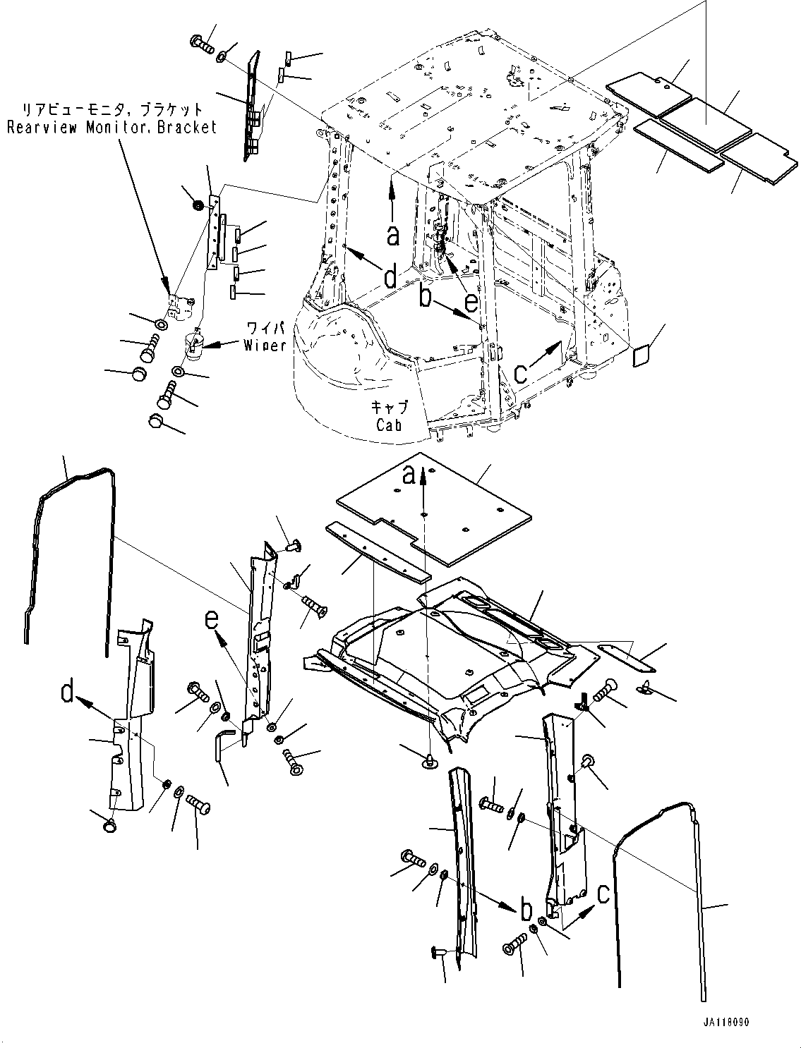 Komatsu parts book diagram for WA475-11E0 S/N H30051-UP: ROPS CAB AND FLOOR FRAME GROUP, WITH AFJS, INTERIOR