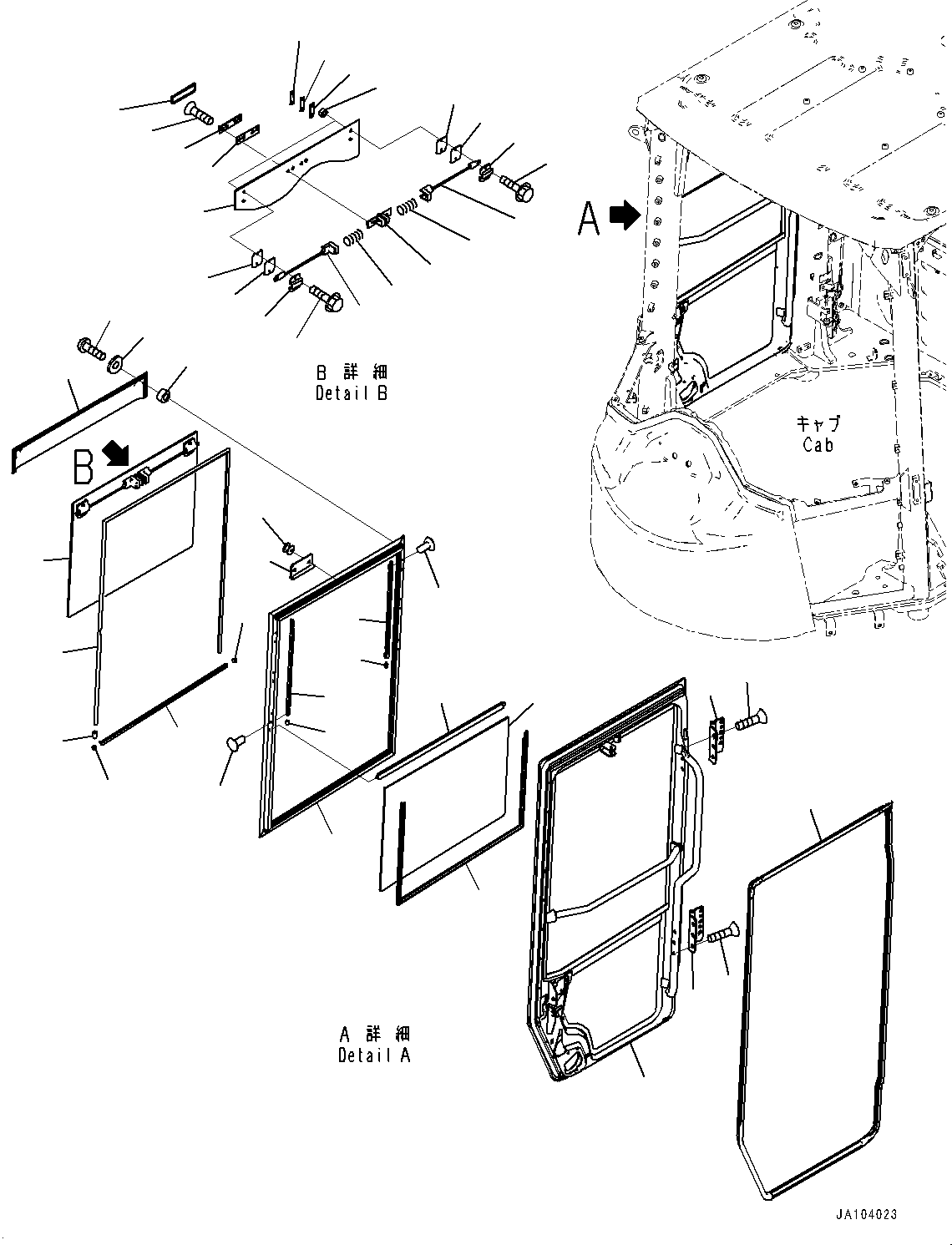 Komatsu parts book diagram for WA475-11E0 S/N H30051-UP: ROPS CAB AND FLOOR FRAME GROUP, WITHOUT AFJS, DOOR, R.H. (1/2)