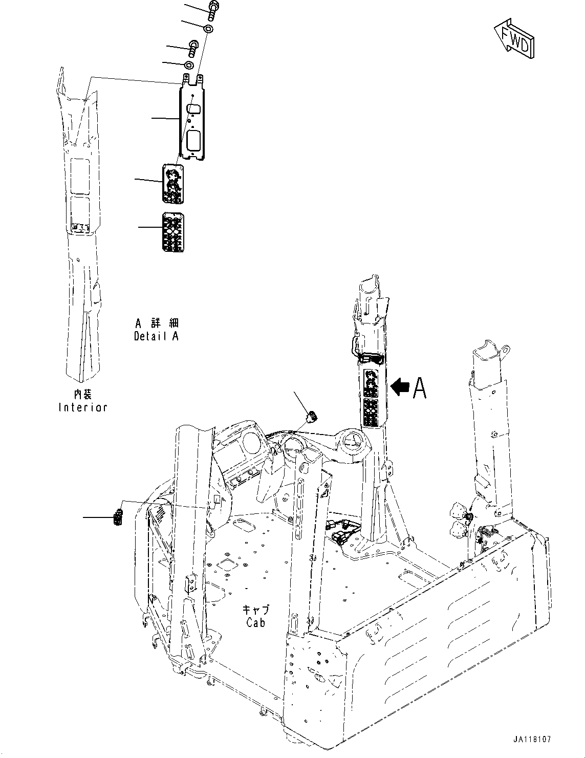 Komatsu parts book diagram for WA475-11E0 S/N H30051-UP: ROPS CAB AND FLOOR FRAME GROUP, WITHOUT AFJS, FLOOR, SWITCH