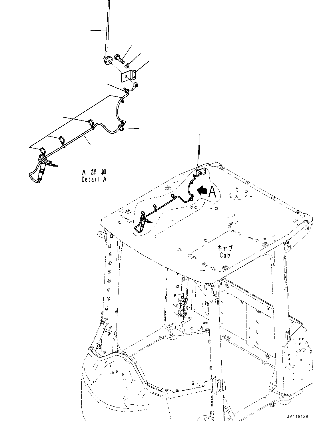 Komatsu parts book diagram for WA475-11E0 S/N H30051-UP: ROPS CAB AND FLOOR FRAME GROUP, WITHOUT AFJS, ANTENNA