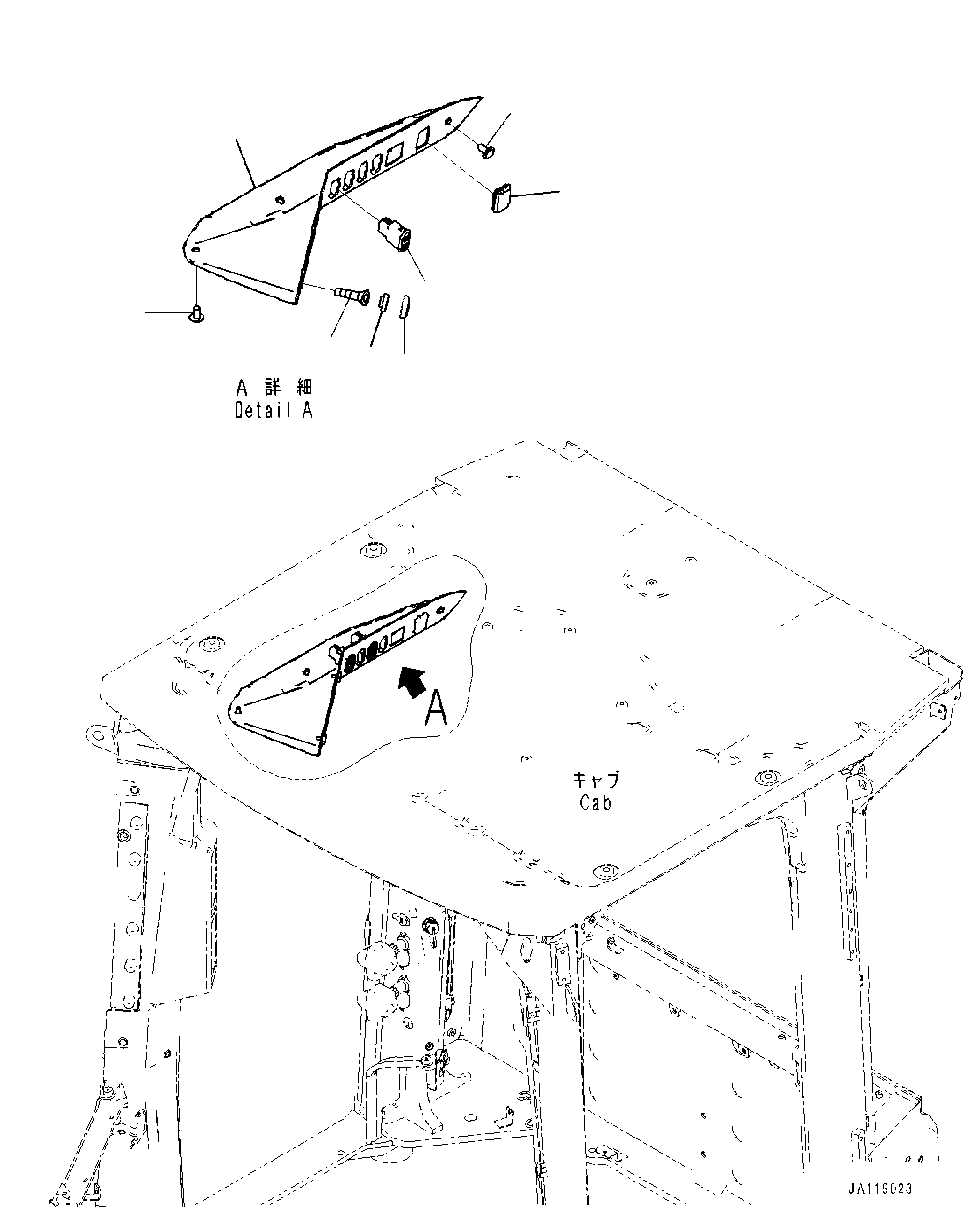 Komatsu parts book diagram for WA475-11E0 S/N H30051-UP: ROPS CAB AND FLOOR FRAME GROUP, WITH AFJS, CONSOLE SWITCH