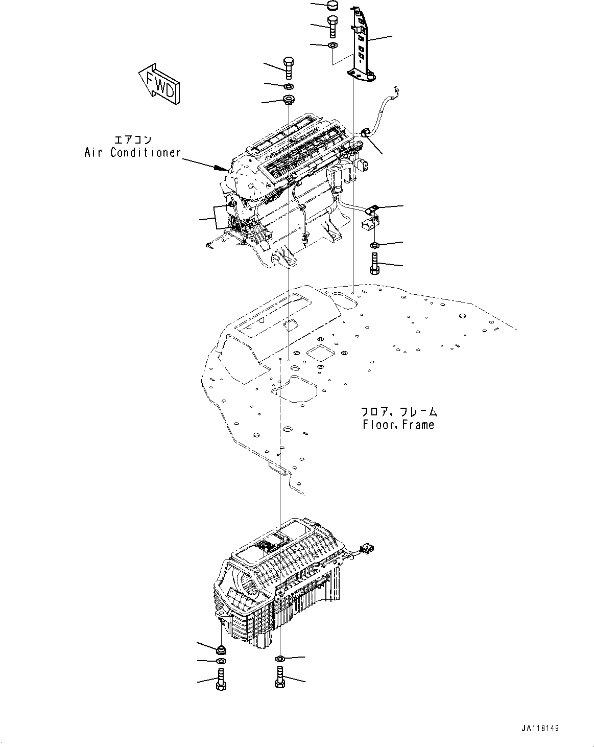 Komatsu parts book diagram for WA475-11E0 S/N H30051-UP: ROPS CAB AND FLOOR FRAME GROUP, WITH AFJS, AIR CONDITIONER UNIT MOUNTING
