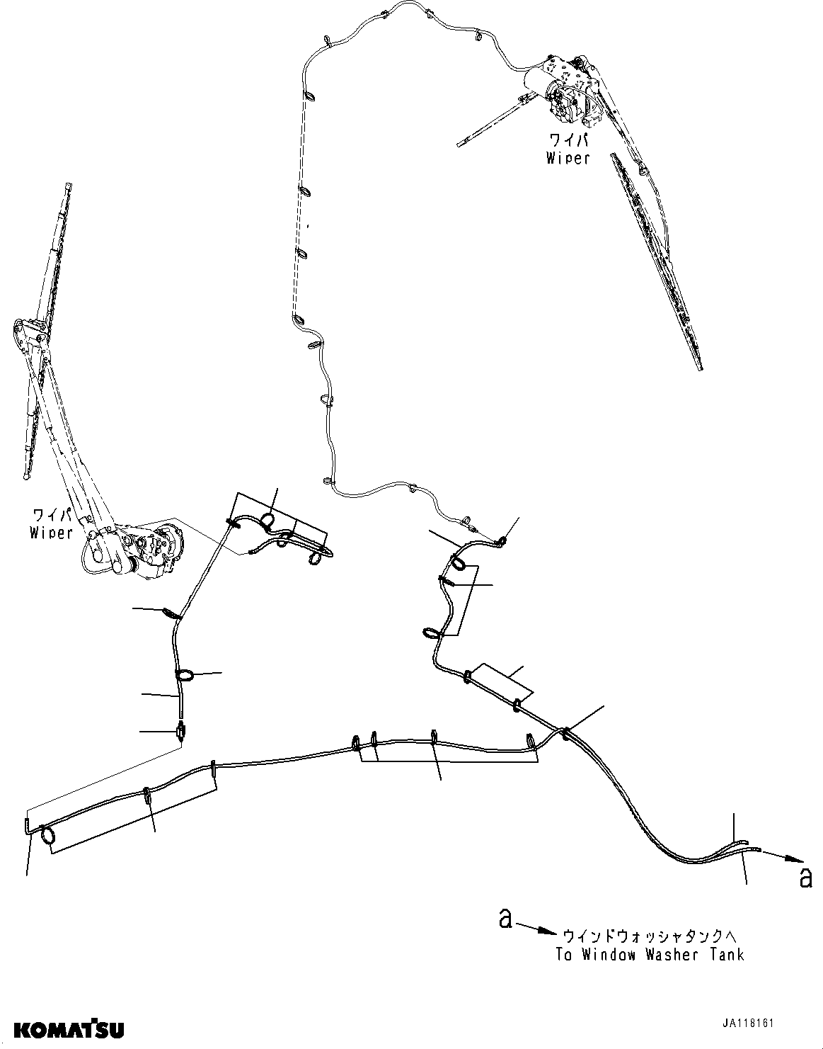 Komatsu parts book diagram for WA475-11E0 S/N H30051-UP: ROPS CAB AND FLOOR FRAME GROUP, WITH AFJS, WINDOW WASHER PIPING