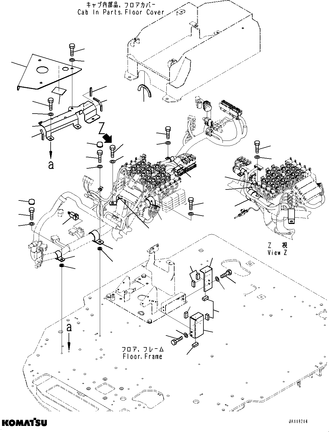 Komatsu parts book diagram for WA475-11E0 S/N H30051-UP: ROPS CAB AND FLOOR FRAME GROUP, WITHOUT AFJS, FLOOR WIRING HARNESS CLAMP (2/4)