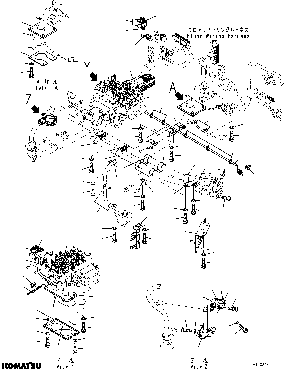 Komatsu parts book diagram for WA475-11E0 S/N H30051-UP: ROPS CAB AND FLOOR FRAME GROUP, WITHOUT AFJS, FLOOR WIRING HARNESS CLAMP (4/4)