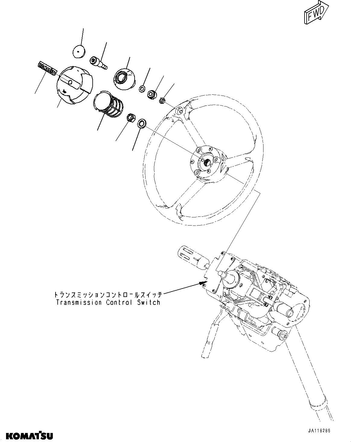 Komatsu parts book diagram for WA475-11E0 S/N H30051-UP: ROPS CAB AND FLOOR FRAME GROUP, WITHOUT AFJS, STEERING WHEEL