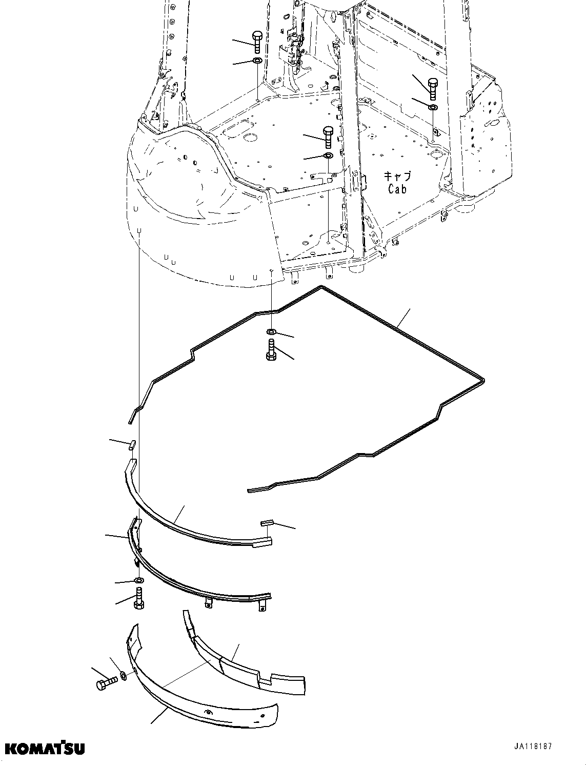 Komatsu parts book diagram for WA475-11E0 S/N H30051-UP: ROPS CAB AND FLOOR FRAME GROUP, WITHOUT AFJS, FLOOR MOUNTING
