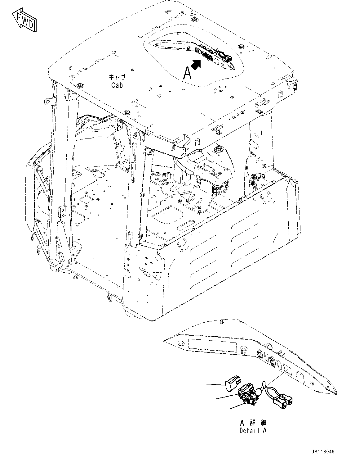 Komatsu parts book diagram for WA475-11E0 S/N H30051-UP: ROPS CAB AND FLOOR FRAME GROUP, WITHOUT AFJS, CONSOLE SWITCH, UPPER