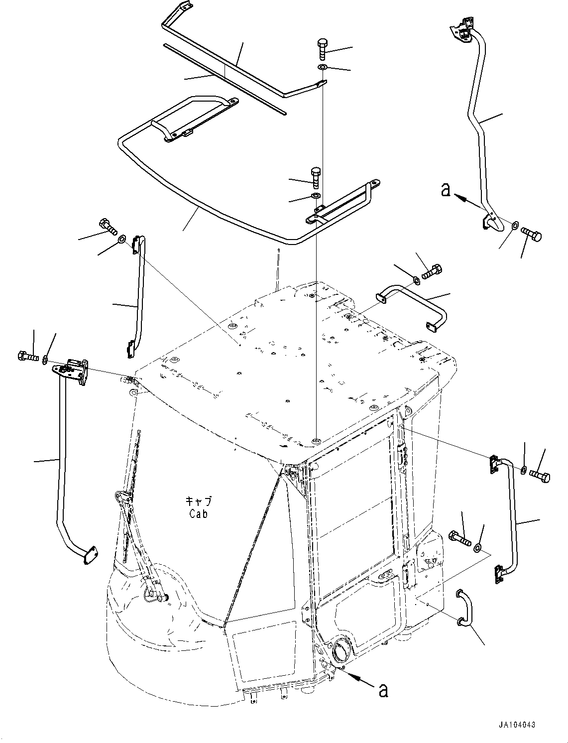 Komatsu parts book diagram for WA475-11E0 S/N H30051-UP: ROPS CAB AND FLOOR FRAME GROUP, WITHOUT AFJS, HANDRAIL