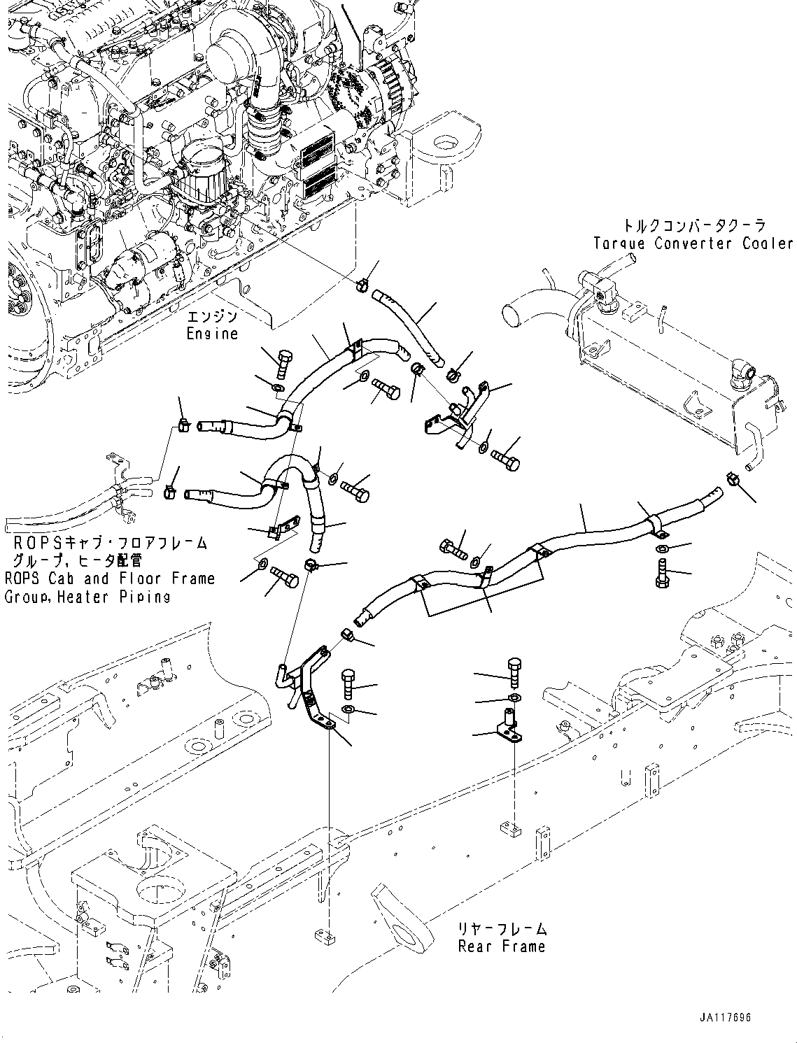 Komatsu parts book diagram for WA475-11E0 S/N H30051-UP: HEATER PIPING