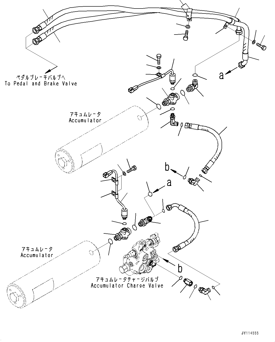 Komatsu parts book diagram for WA475-11E0 S/N H30051-UP: BRAKE CONTROL, WITHOUT AFJS, BRAKE ACCUMULATOR PIPING