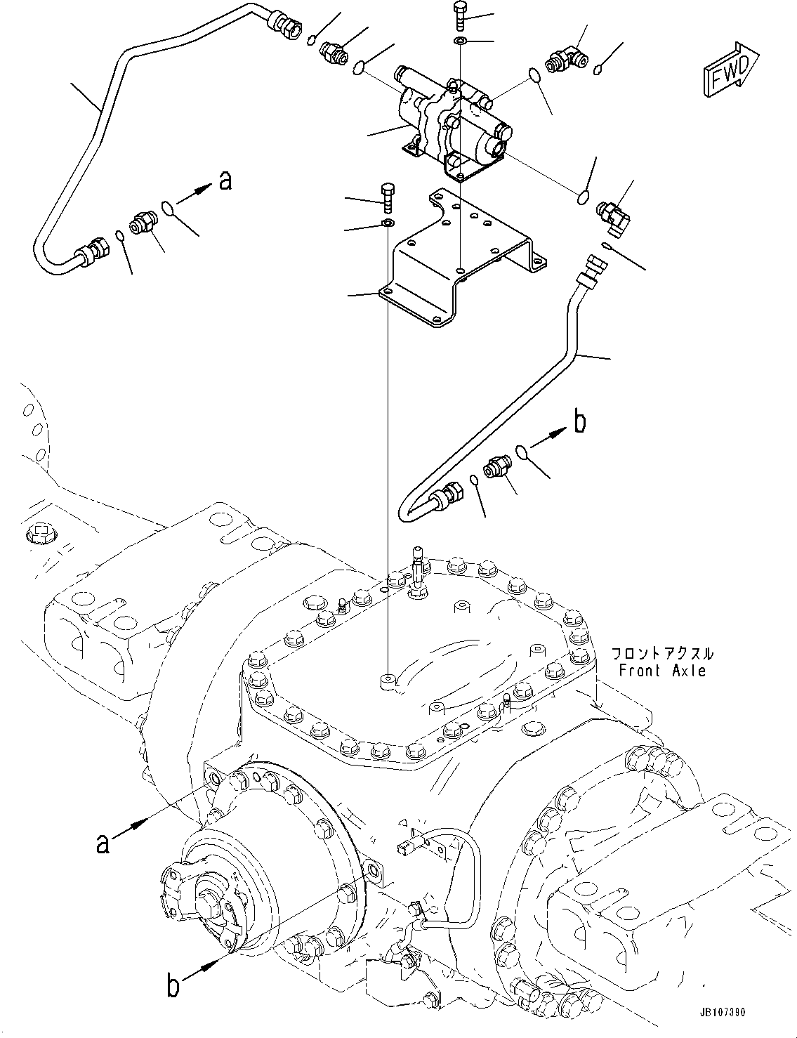 Komatsu parts book diagram for WA475-11E0 S/N H30051-UP: BRAKE PIPING, FRONT SLACK ADJUSTER