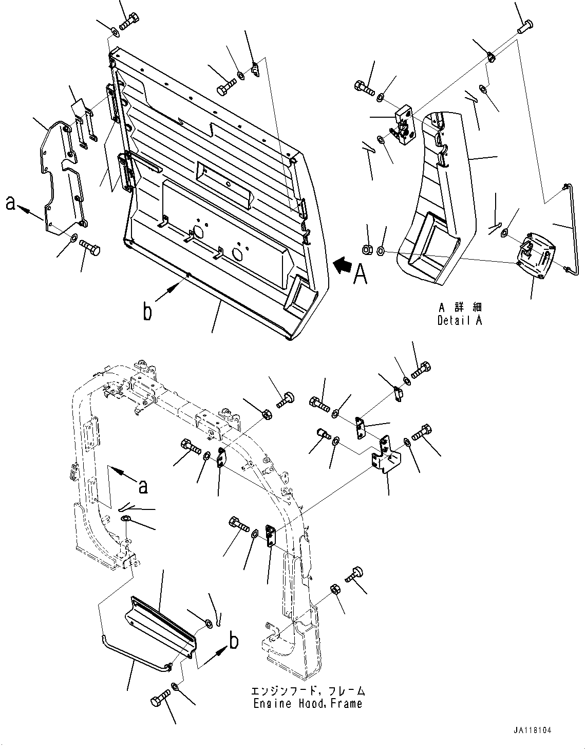 Komatsu parts book diagram for WA475-11E0 S/N H30051-UP: ENGINE HOOD, GRILLE