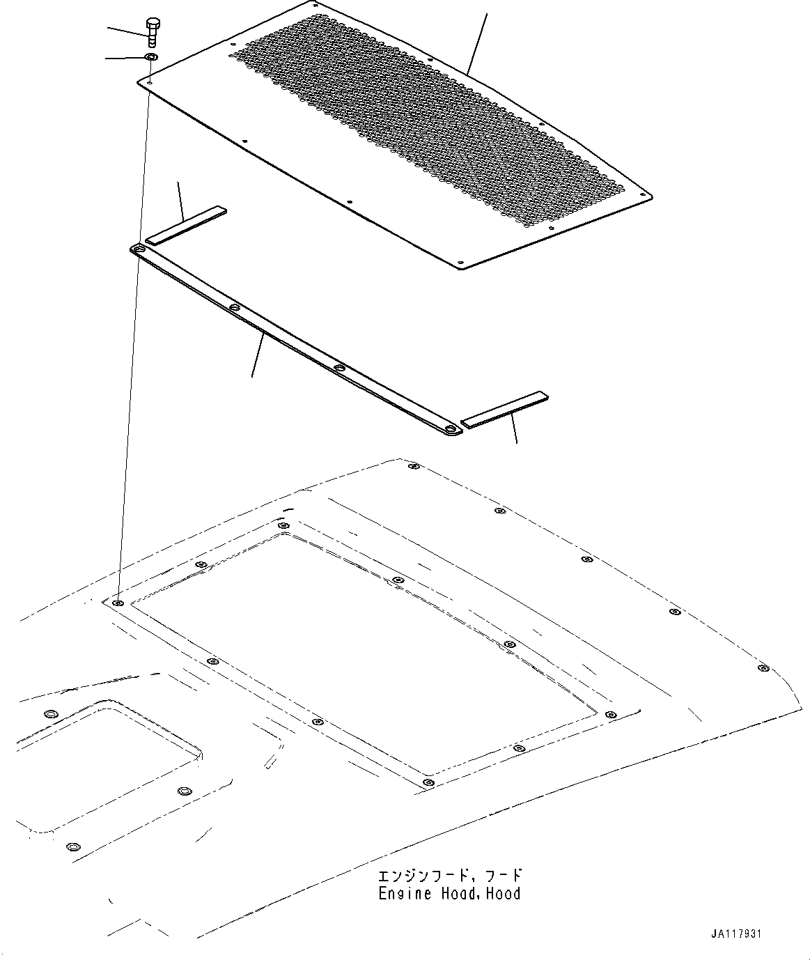 Komatsu parts book diagram for WA475-11E0 S/N H30051-UP: ENGINE HOOD, HOOD TOP COVER