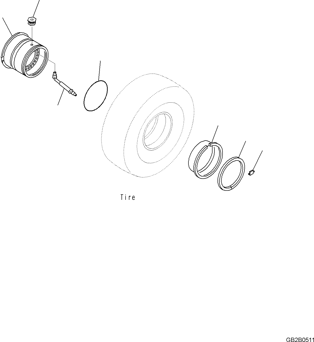 Komatsu parts book diagram for WA475-11E0 S/N H30051-UP: RIM, WITH 26.5-R25 TUBELESS TIRES, OFFSET RIM, (WO -25)