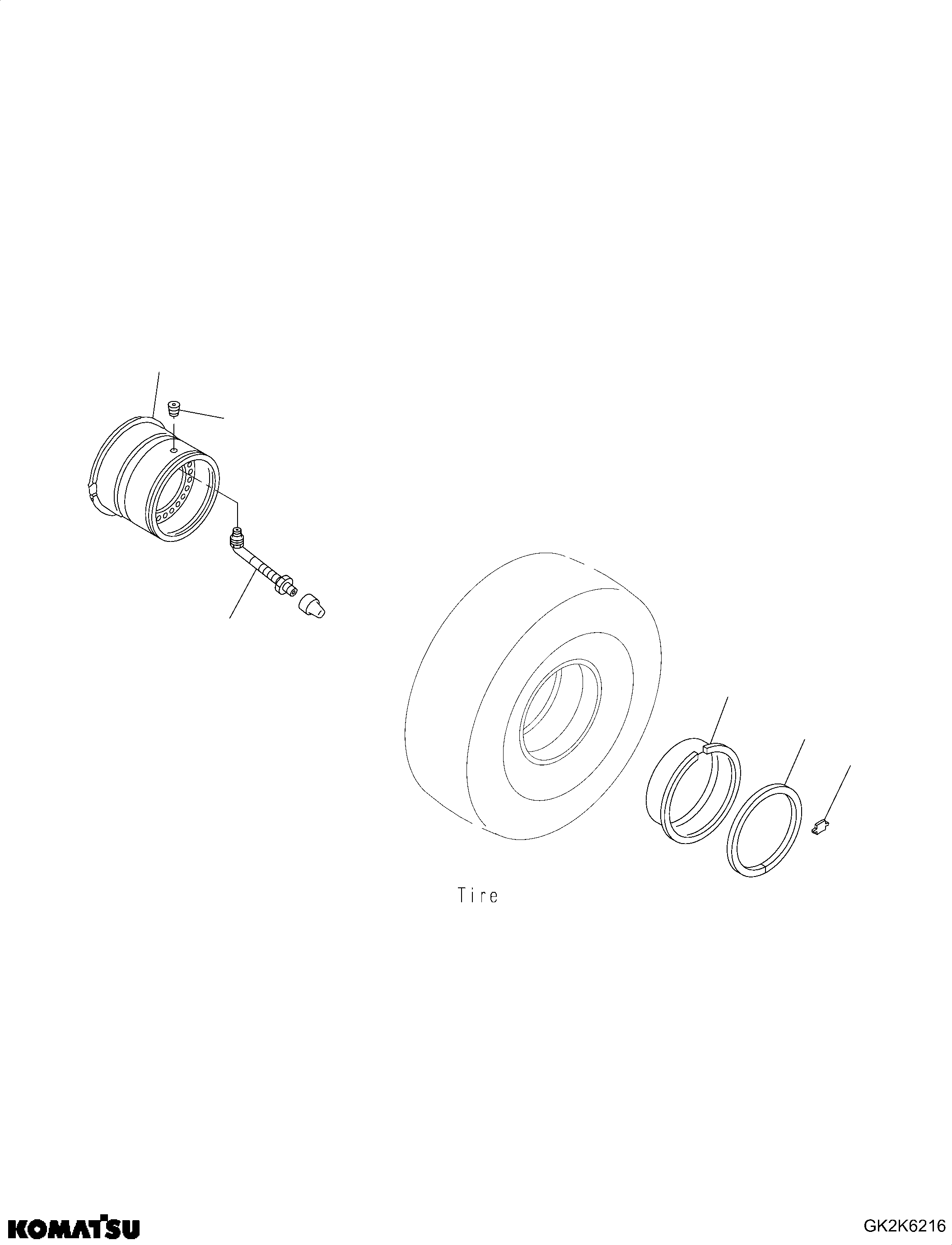 Komatsu parts book diagram for WA475-11E0 S/N H30051-UP: RIM, WITH 26.5-R25 TUBELESS TIRES, OFFSET RIM, (WO -25)