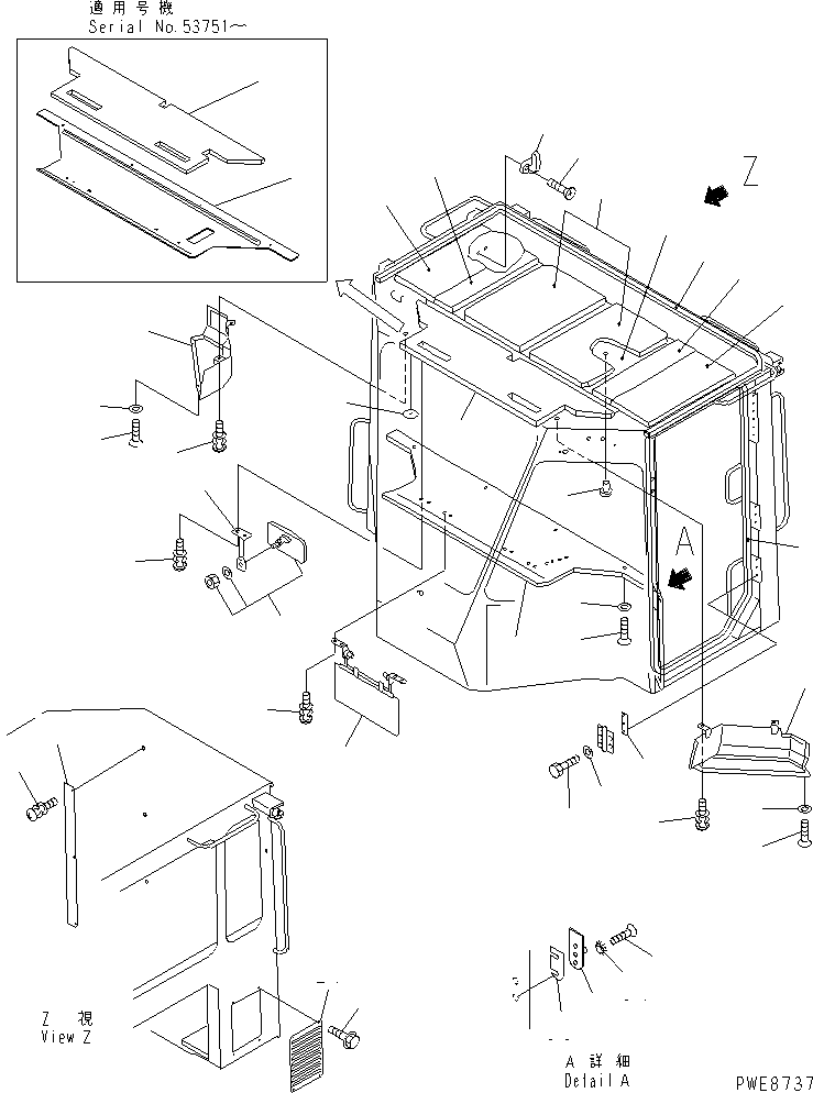 Wheel Loaders Komatsu / WA100-3A-SN S/N 53001-UP(wa100-4r) / 2-PERSONS CAB (ROOF AND INTERIOR TRIM)(#53001-55000)(240210 : K0210-34A1)