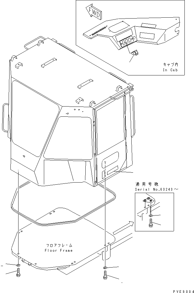 Wheel Loaders Komatsu / WA100-3A-SN S/N 53001-UP(wa100-4r) / 2-PERSONS CAB (MOUNTING PARTS¤ MARK PLATE AND SWITCH)            (WITH HEAT WIRE GLASS)(#53001-55000)(240510 : K0210-48A2)