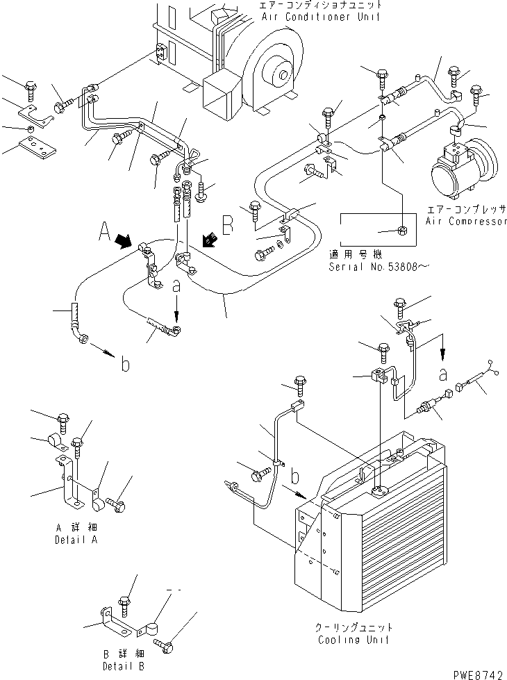 Wheel Loaders Komatsu / WA100-3A-SN S/N 53001-UP(wa100-4r) / AIR CONDITIONER (AIR COMPRESSOR PIPING)(#53595-)(240820 : K0711-03A0A)