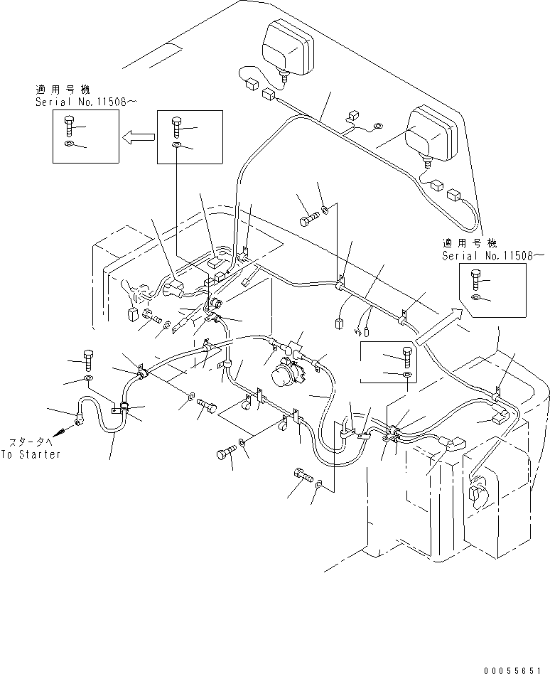 Wheel Loaders Komatsu / WA100M-3 S/N 10001-UP (Cab Spec.)(wa100m-c) / WIRING HARNESS (FRONT FRAME LINE)(#11501-)(120200 : E0200-07A0B)