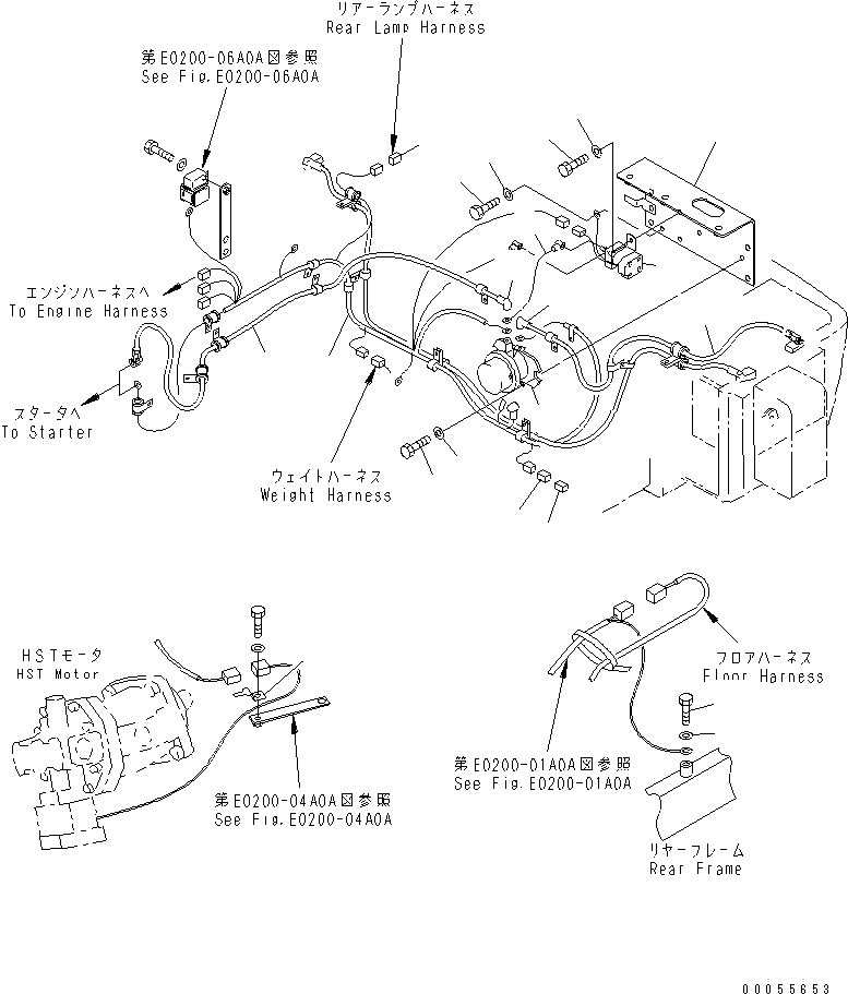 Wheel Loaders Komatsu / WA100M-3 S/N 10001-UP (Cab Spec.)(wa100m-c) / WIRING HARNESS (REAR FRAME LINE)(#11527-)(120210 : E0200-08A0)