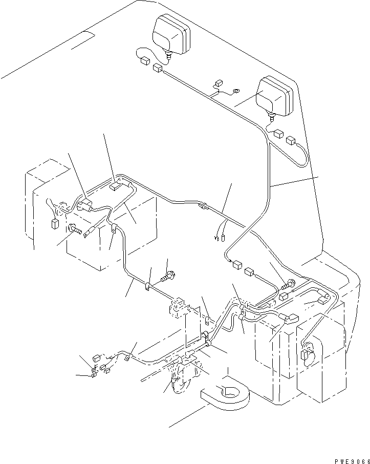 Wheel Loaders Komatsu / WA100M-3 S/N 10001-UP (Canopy Spec.)(wa100m0c) / WIRING HARNESS (BATTERY CABLE AND REAR LAMP LINE)(#10001-11122)(120170 : E0200-07A0)