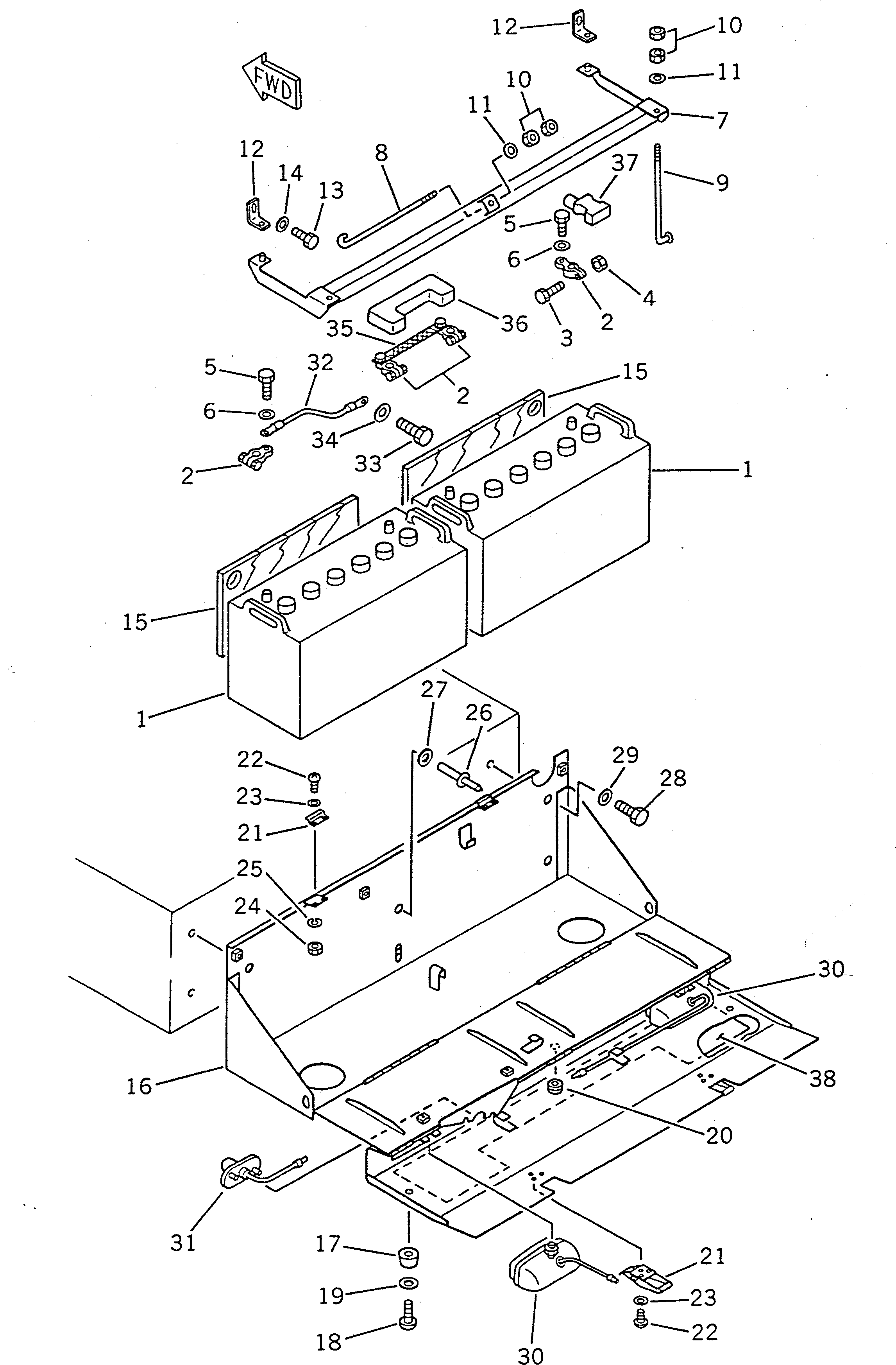 Wheel Loaders Komatsu / WA100SS-1 S/N 10001-UP(wa100s8r) / BATTERY AND BATTERY BOX(#10001-19999)(030120 : 1401)