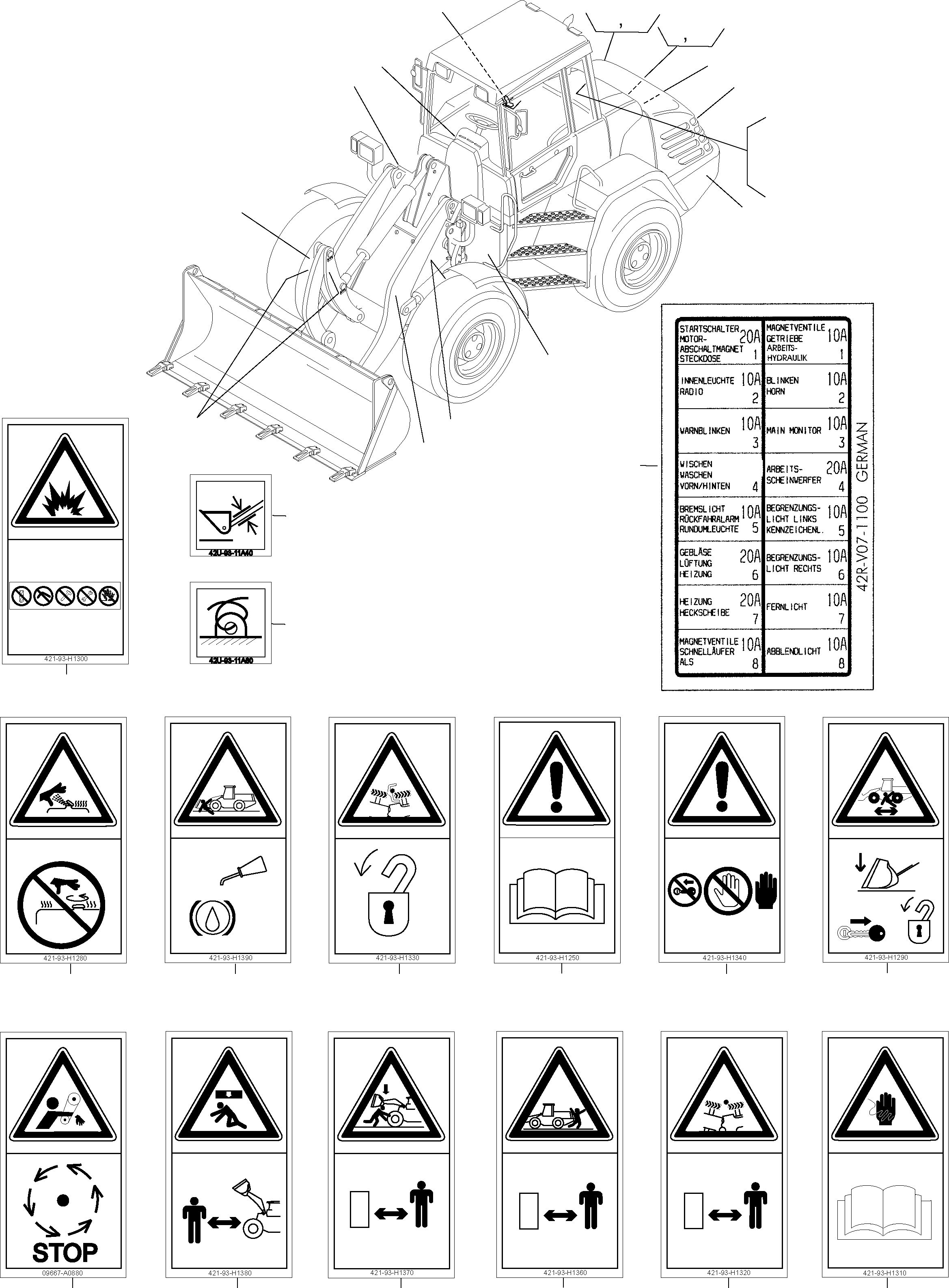 Wheel Loaders Komatsu / WA115-3 (35 km/h) WA115H30051-WA115H30180 / H30181 - Up(wa115_3s) / DECALS, GERMAN(12-04 : GJ2K3101)