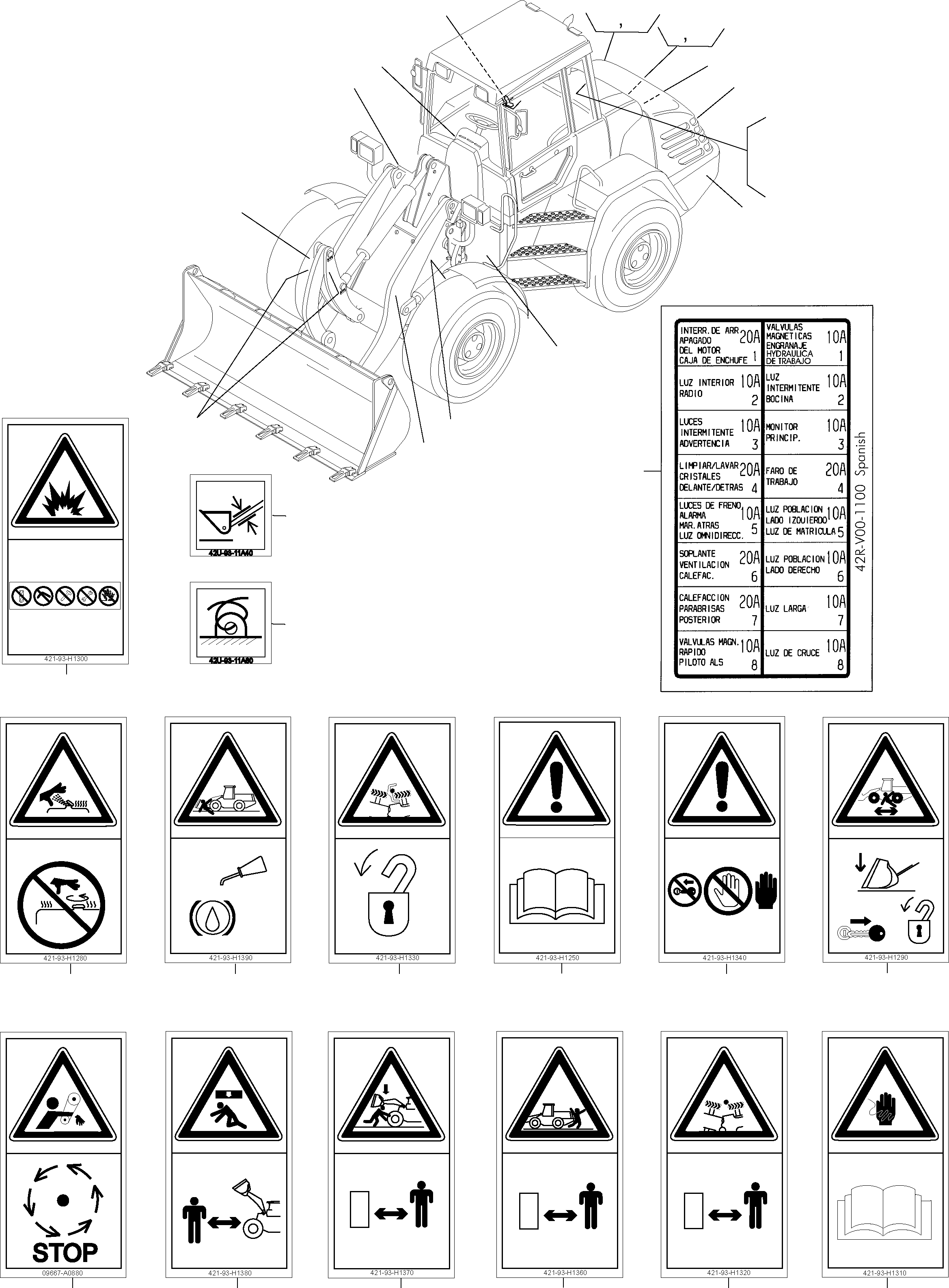 Wheel Loaders Komatsu / WA115-3 (35 km/h) WA115H30051-WA115H30180 / H30181 - Up(wa115_3s) / DECALS, SPANISH(12-09 : GJ2K3107)
