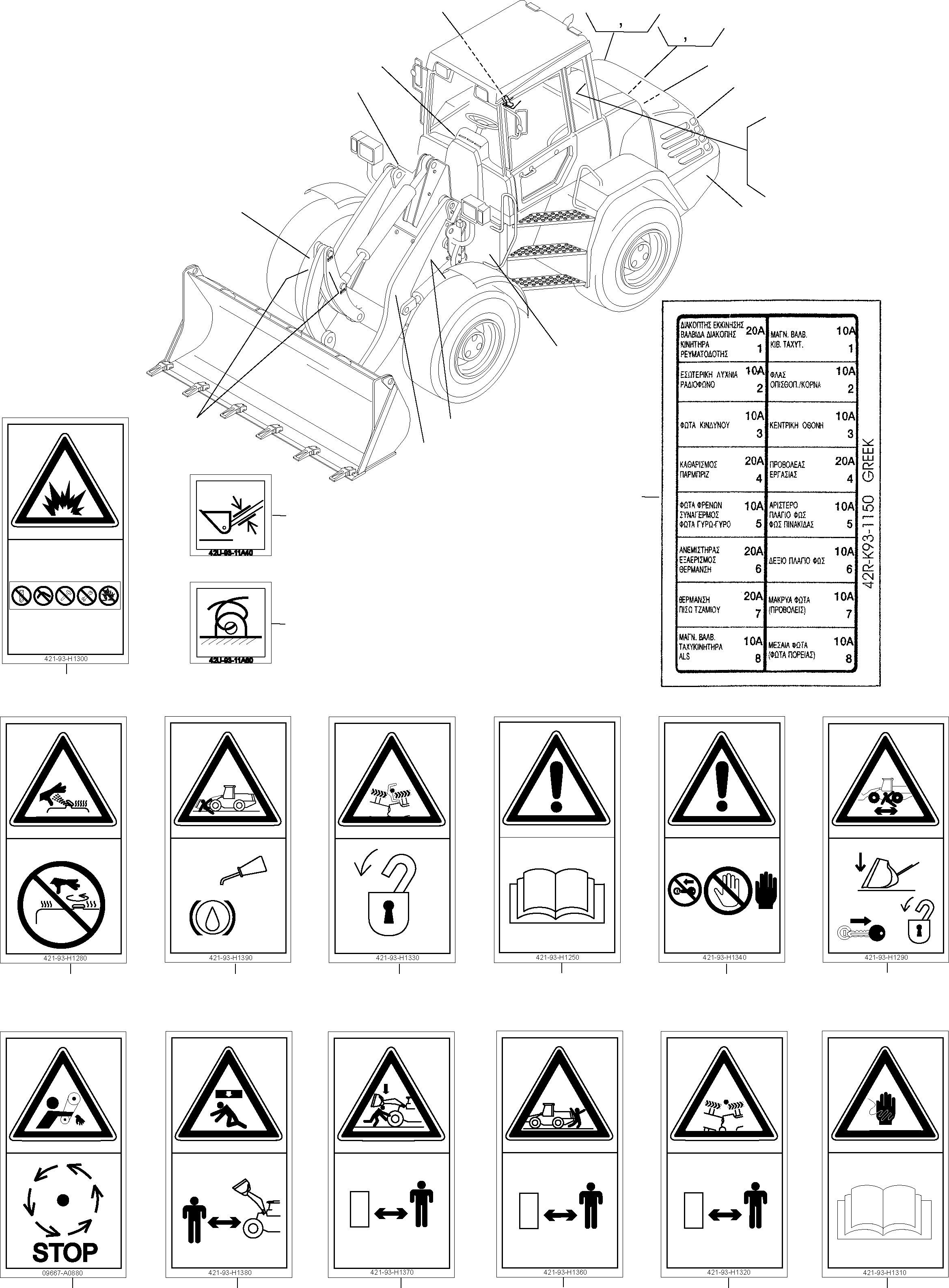 Wheel Loaders Komatsu / WA115-3 (35 km/h) WA115H30051-WA115H30180 / H30181 - Up(wa115_3s) / DECALS, GREEK(12-16 : GJ2K3114)