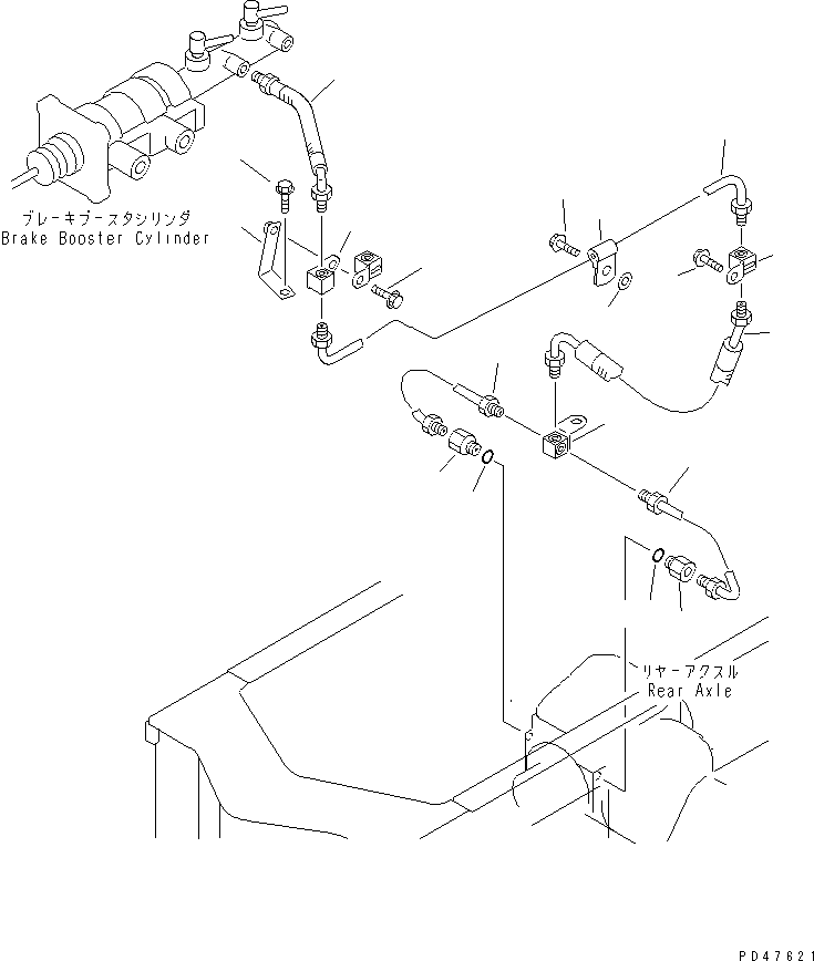 Wheel Loaders Komatsu / WA120-3 S/N 50001-52999 (3-Speed Transmission Spec.)(wa120-3c) / BRAKE OIL PIPING (3/3) (REAR BRAKE LINE)(#50001-)(090190 : 3623)