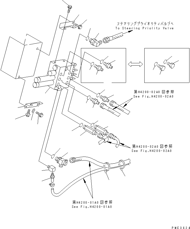 Wheel Loaders Komatsu / WA150-3-SN S/N 63001-UP(wa150-4r) / HYDRAULIC MAIN VALVE (CONTROL VALVE AND E.C.S.S.PIPING)(WITH     3-SPOOL VALVE)(180060 : H0120-01A1)
