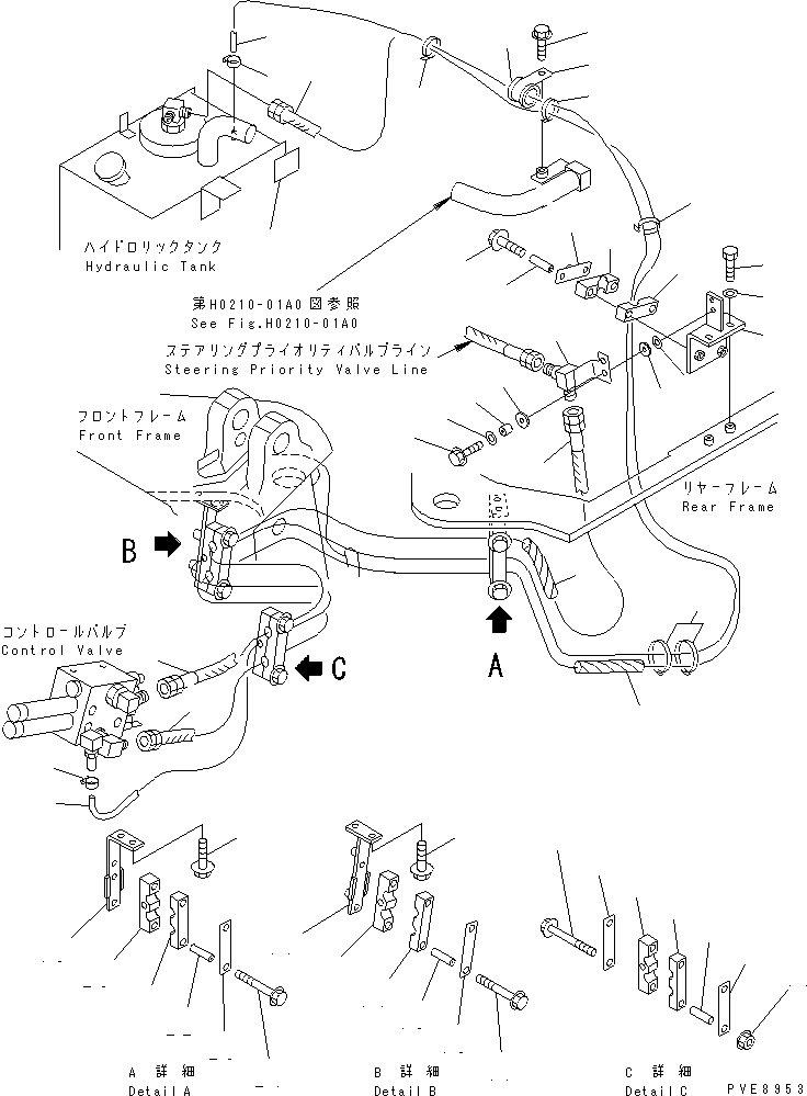 Wheel Loaders Komatsu / WA150-3-SN S/N 63001-UP(wa150-4r) / HYDRAULIC PIPING (PRIORITY VALVE TO CONTROL VALVE AND DRAIN LINE)(#63287-)(180180 : H4200-01A0A)
