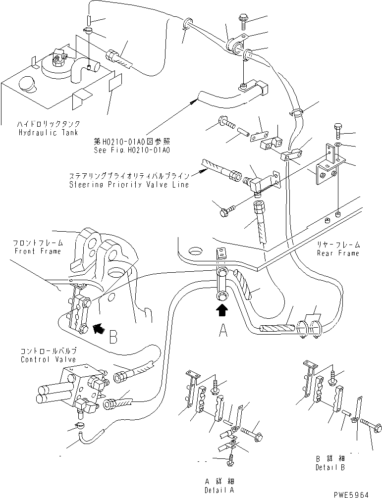 Wheel Loaders Komatsu / WA150-3-SN S/N 63001-UP(wa150-4r) / HYDRAULIC PIPING (PRIORITY VALVE TO CONTROL VALVE AND DRAIN LINE)(WITH MULTI COUPLER)(#63001-63286)(180190 : H4200-01A2)
