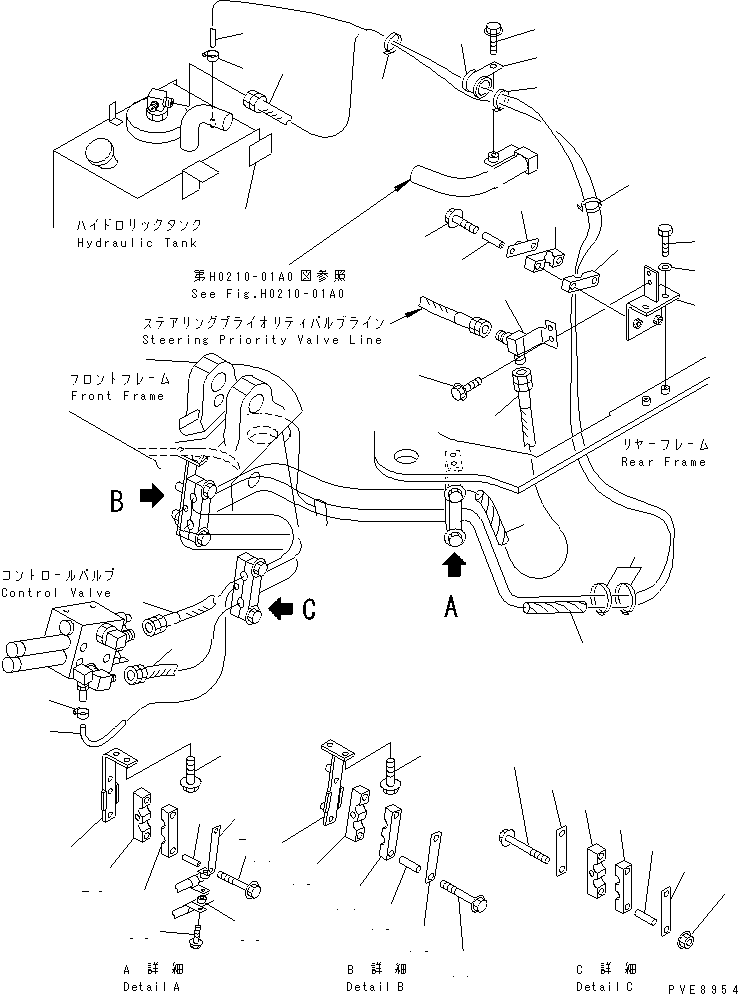 Wheel Loaders Komatsu / WA150-3-SN S/N 63001-UP(wa150-4r) / HYDRAULIC PIPING (PRIORITY VALVE TO CONTROL VALVE AND DRAIN LINE)(WITH MULTI COUPLER)(#63287-)(180200 : H4200-01A2A)