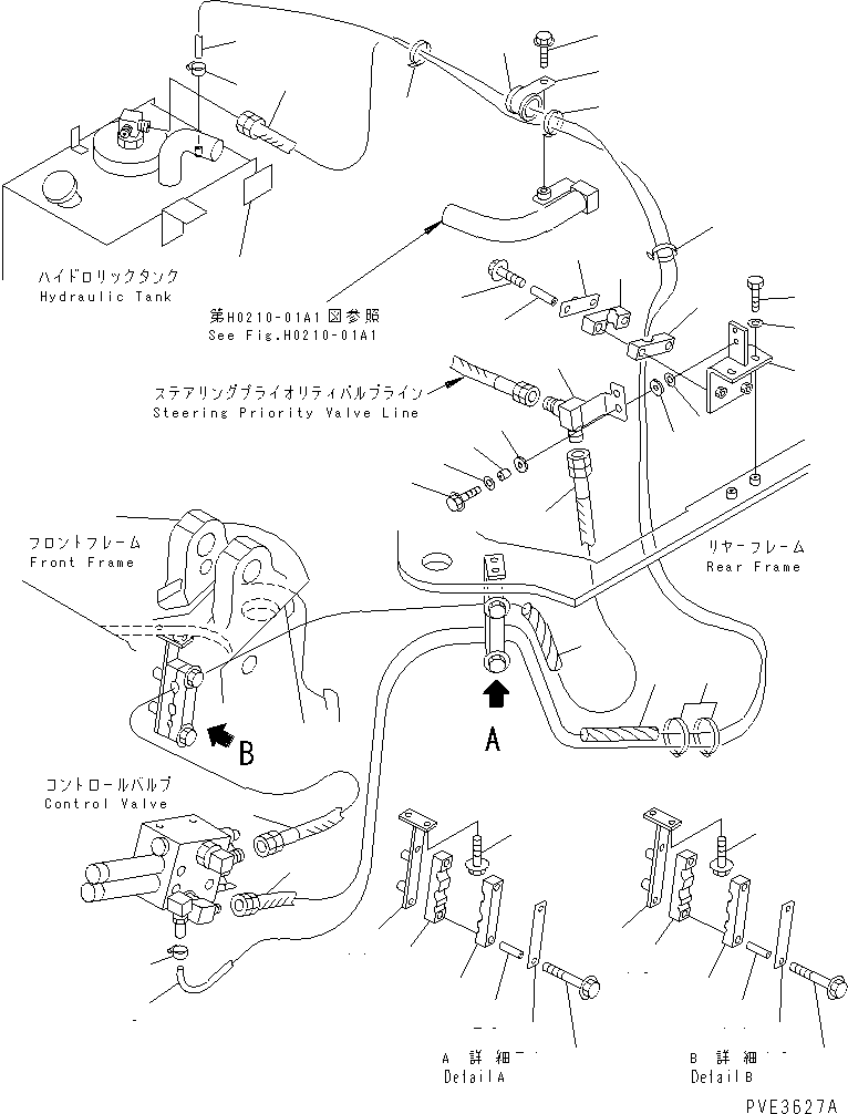 Wheel Loaders Komatsu / WA180-3 S/N 53001-UP (m/c)(wa180-0c) / HYDRAULIC PIPING (PRIORITY VALVE TO SECURITY VALVE AND DRAIN LINE) (WITHOUT EMERGENCY STEERING)(#53001-53097)(180150 : H4200-01A1)