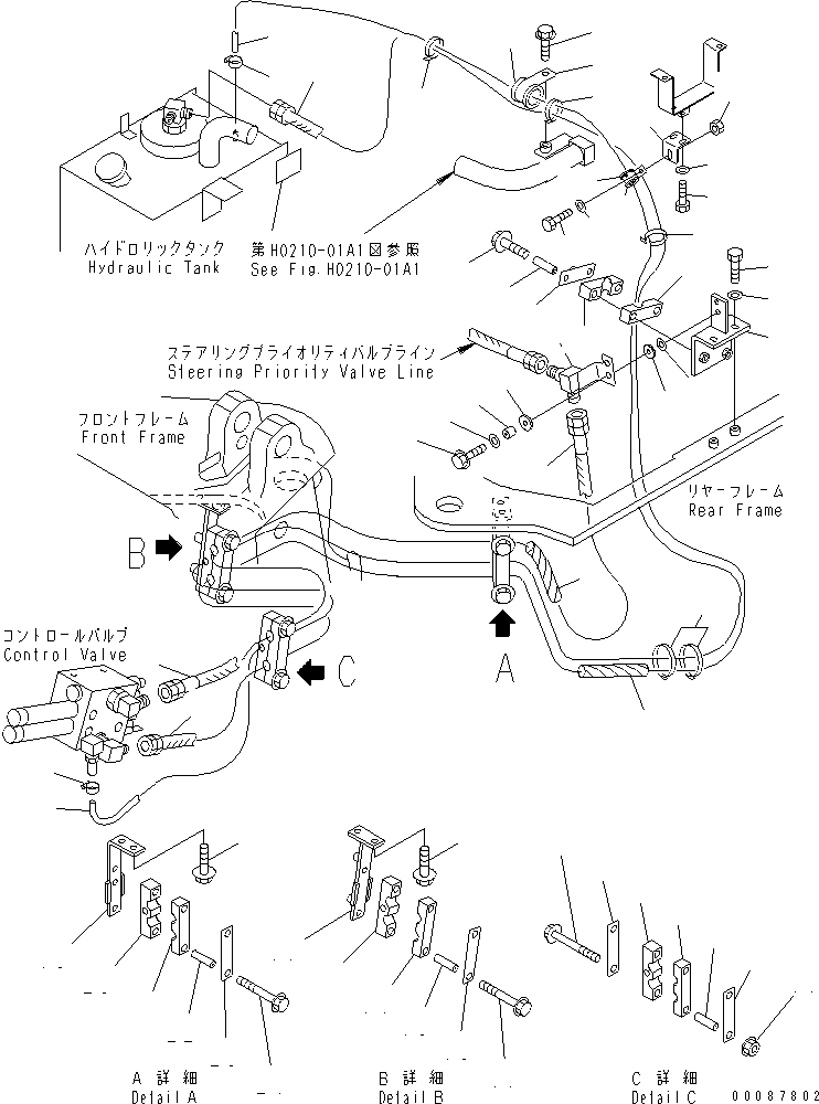 Wheel Loaders Komatsu / WA180-3 S/N 53001-UP (m/c)(wa180-0c) / HYDRAULIC PIPING (PRIORITY VALVE TO SECURITY VALVE AND DRAIN LINE) (WITHOUT EMERGENCY STEERING)(#54563-54573)(180170 : H4200-01A1B)