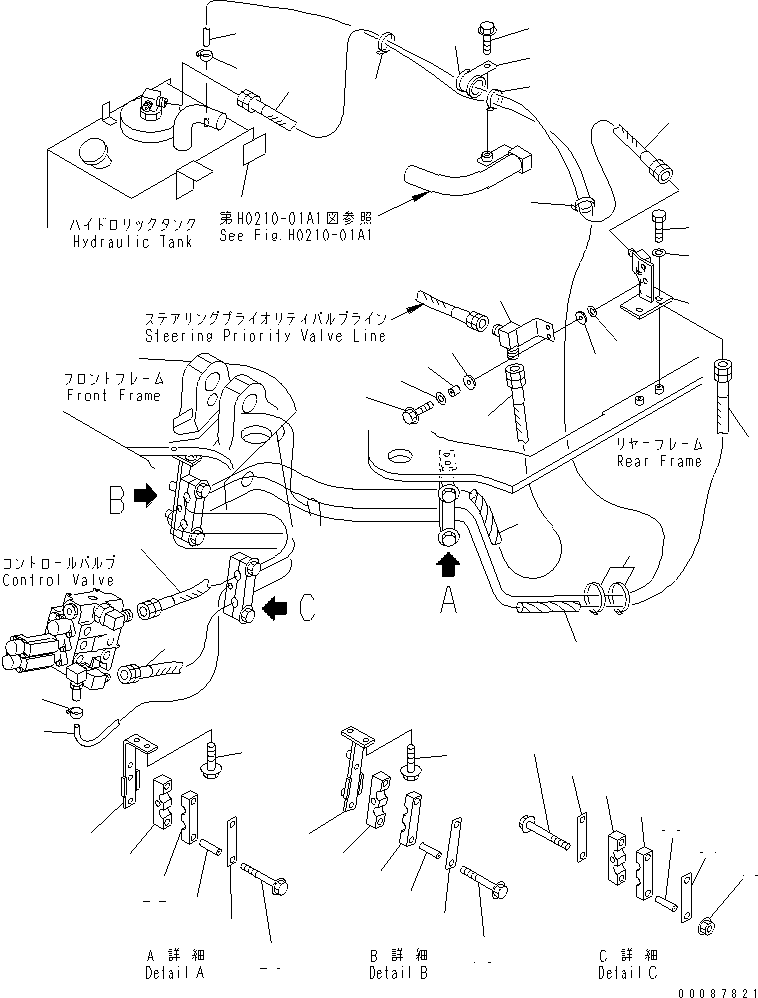 Wheel Loaders Komatsu / WA180-3 S/N 53001-UP (m/c)(wa180-0c) / HYDRAULIC PIPING (PRIORITY VALVE TO SECURITY VALVE AND DRAIN LINE) (WITHOUT EMERGENCY STEERING)(#54574-)(180180 : H4200-01A1C)