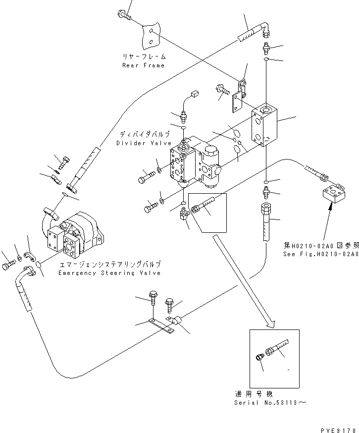Wheel Loaders Komatsu / WA180-3 S/N 53001-UP (m/c)(wa180-0c) / HYDRAULIC PIPING (EMERGENCY STEERING PUMP TO DIVIDER VALVE) (WITH EMERGENCY STEERING) (EXCEPT JAPAN)(180260 : H4200-05A2)
