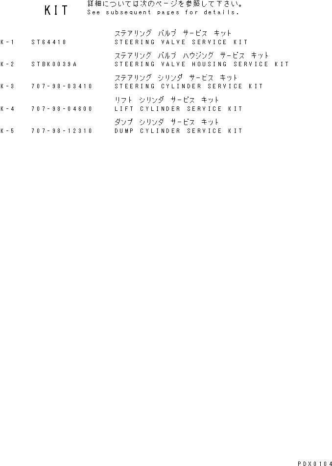 Wheel Loaders Komatsu / WA20-2 S/N 10001-UP(wa20-2c) / SERVICE KIT(420010 : Y0100-01A0)