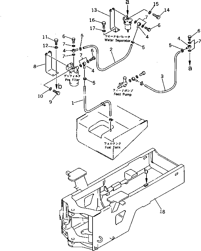 Wheel Loaders Komatsu / WA200-1 S/N 10001-UP (Overseas Version)(wa200-1c) / WATER SEPARATOR AND PRE-FILTER PIPING(030330 : 1805)