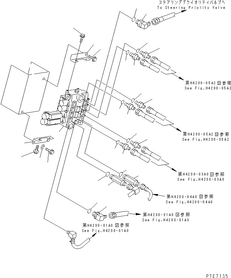 Wheel Loaders Komatsu / WA200-3 S/N 63001-UP(wa200-3r) / HYDRAULIC MAIN VALVE (WITH 4-SPOOL AND PIPING)(180060 : H0120-01A3)