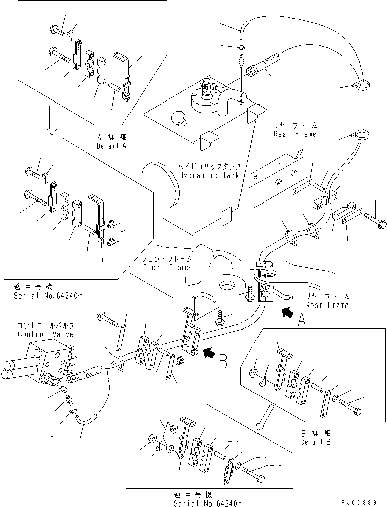 Wheel Loaders Komatsu / WA200-3 S/N 63001-UP(wa200-3r) / HYDRAULIC PIPING (DRAIN AND PRIOLOTY VALVE TO CONTROL VALVE)(180180 : H4200-01A0)