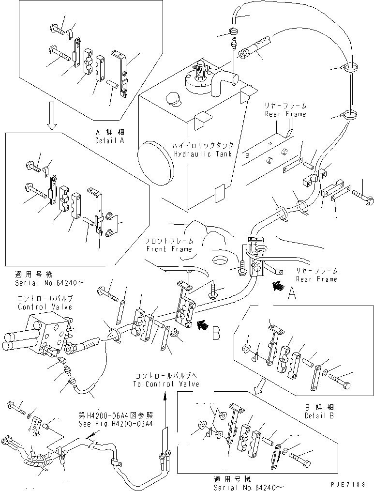 Wheel Loaders Komatsu / WA200-3 S/N 63001-UP(wa200-3r) / HYDRAULIC PIPING (DRAIN AND PRIOLOTY VALVE TO CONTROL VALVE)     (WITH MULTI COUPLER)(180190 : H4200-01A4)