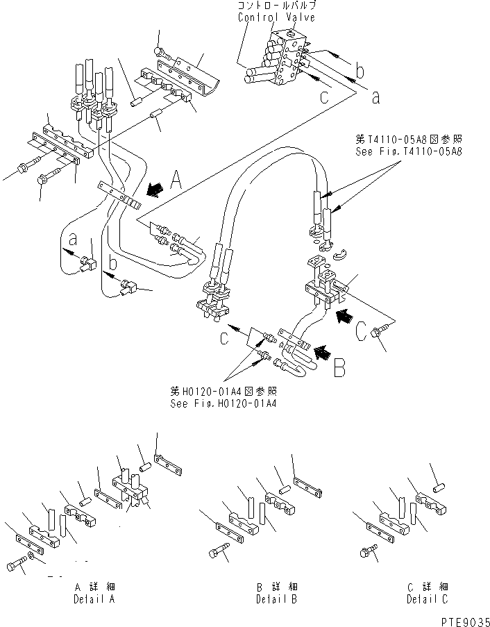 Wheel Loaders Komatsu / WA200-3 S/N 63001-UP(wa200-3r) / HYDRAULIC PIPING (FRONT ATTACHMENT LINE) (WITH 5-SPOOL CONTROL   VALVE)(180280 : H4200-05A3)