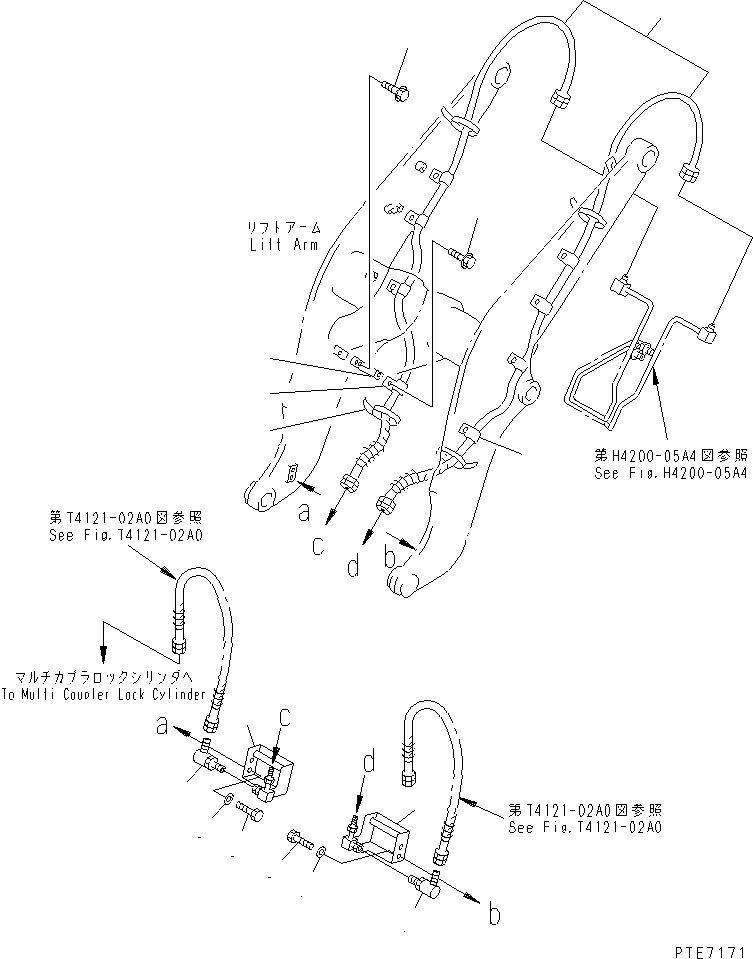Wheel Loaders Komatsu / WA200-3 S/N 63001-UP(wa200-3r) / LIFT ARM AND BELLCRANK (MULTI COUPLER LINE) (WITH MULTI COUPLER)(330120 : T4110-04A1)