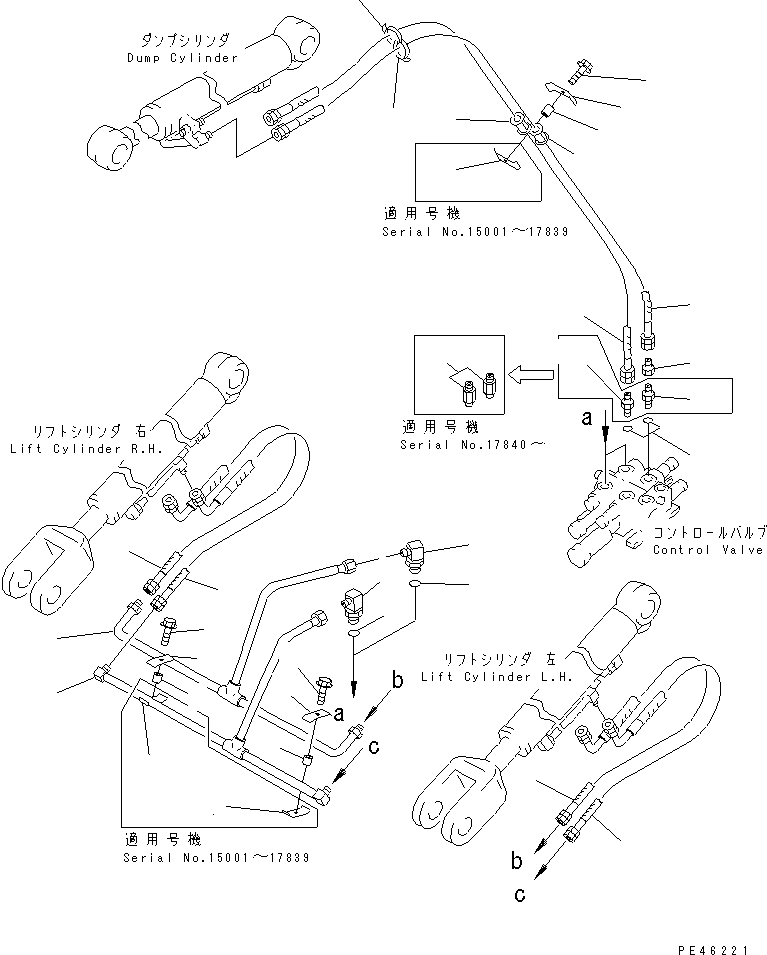 Wheel Loaders Komatsu / WA30-5-X S/N 15001-25999(wa30-52r) / HYDRAULIC PIPING (LIFT AND DUMP CYLINDER LINE) (WITH OTHERS      BUCKET¤ FORK AND FRONT ATTACHMENT)(#15001-)(180070 : H4200-03A1)
