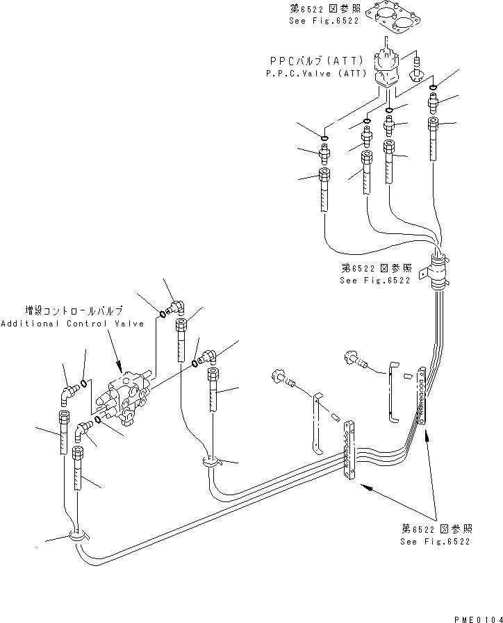 Wheel Loaders Komatsu / WA300-3A-XW S/N 50001-52999(wa300-2r) / HYDRAULIC PIPING (PPC VALVE LINE) (MONO LEVER TYPE) (3/4)        (PILOT LINE (2/2)) (4-SPOOL)(#50001-)(150120 : 6523)